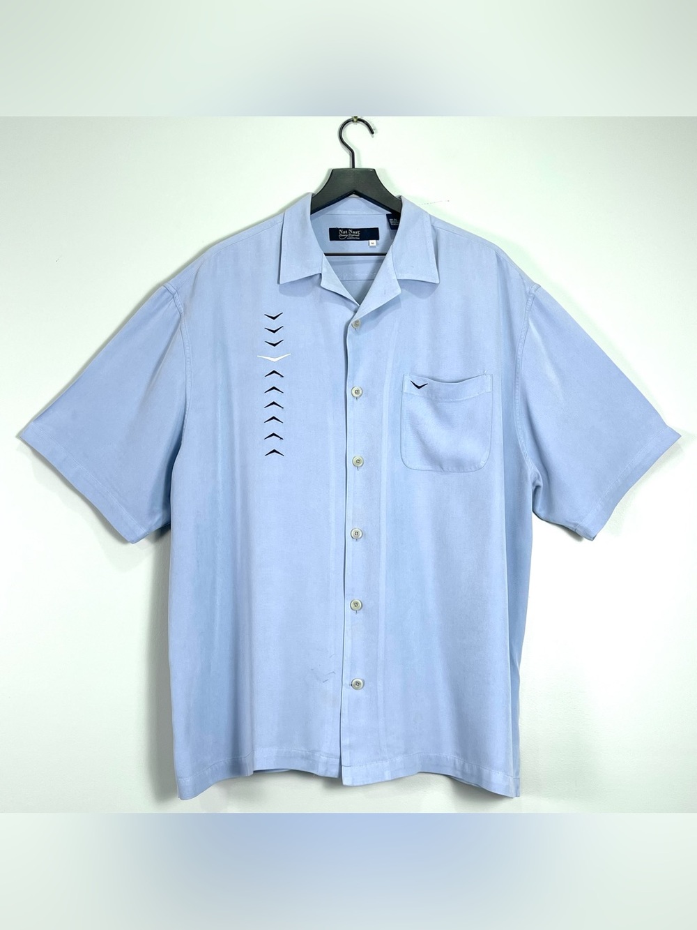 NAT NAST Men's 100% Silk Short Sleeve Button-Up Shirt Cornflower Blue Size XL